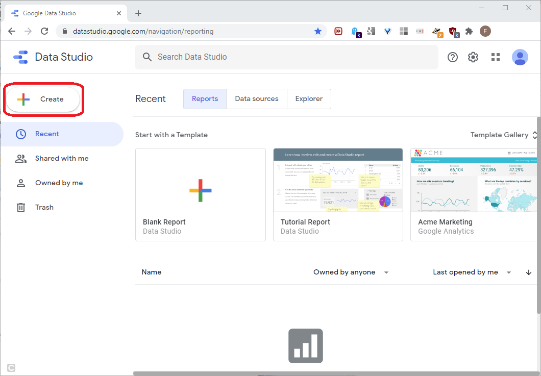 MySQL to Google Data Studio: Recent Tab