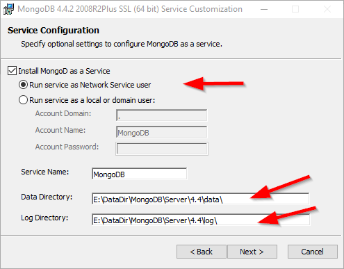 MongoDB Windows service configuration