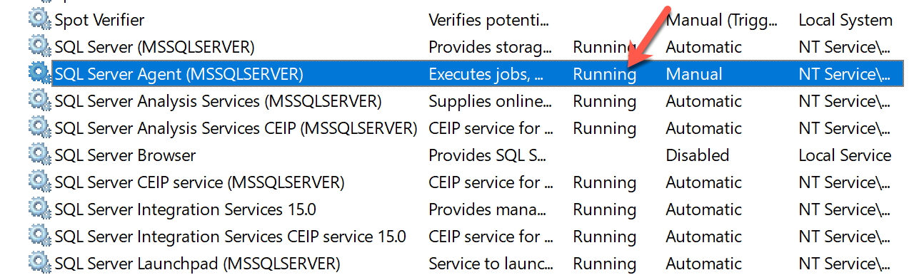SQL Server Agent Service Running