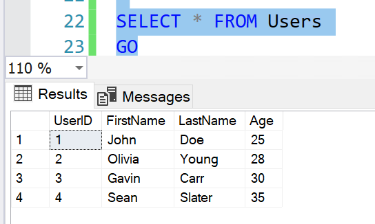 Users table created for change tracking in sql server