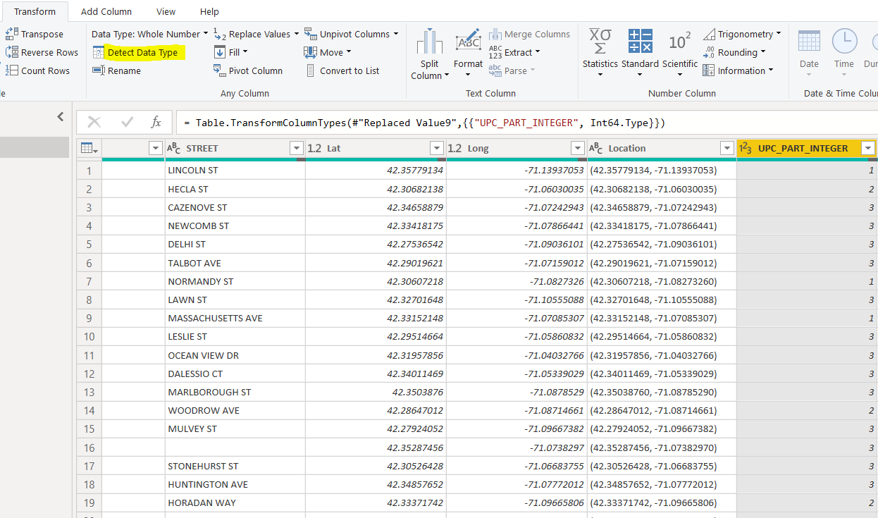 Using detect data type to ensure column type is correct.