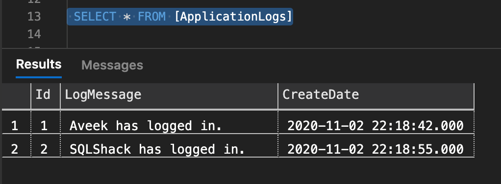 Verifying the log messages