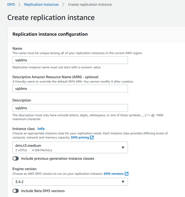 AWS RDS SQL Server Create Replication instance