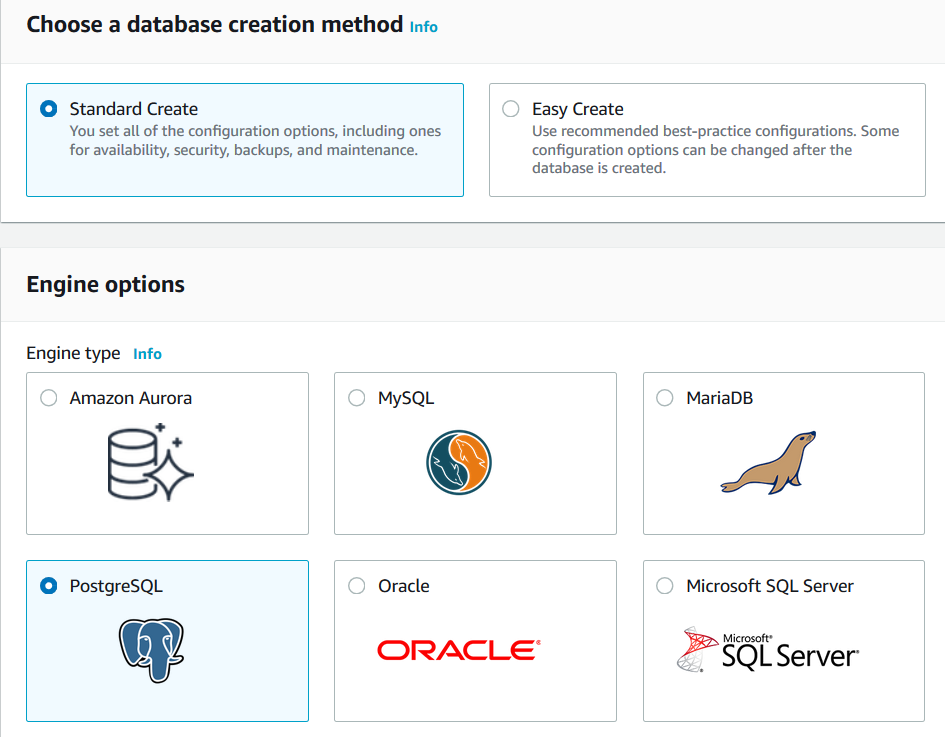 Choose a database creation method