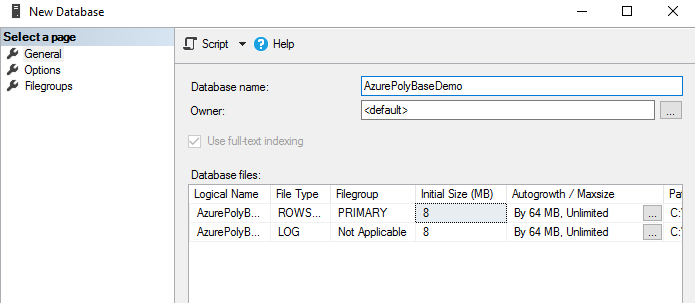 Create a new SQL database