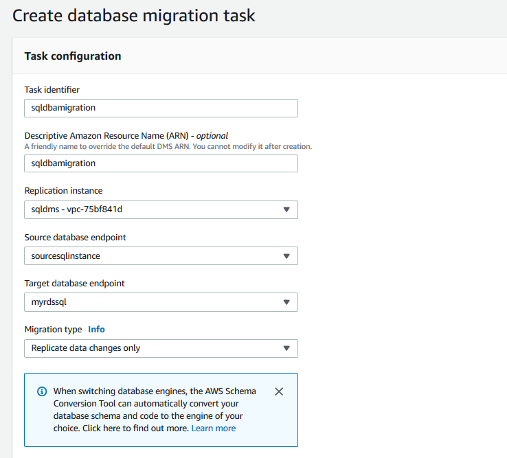 DB migration task status