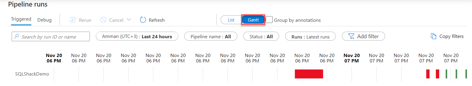Gantt triggered pipeline run display