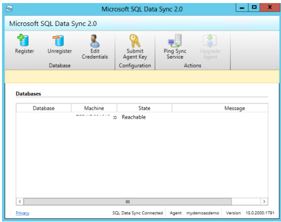 Register SQL Server database to SQL Data sync service