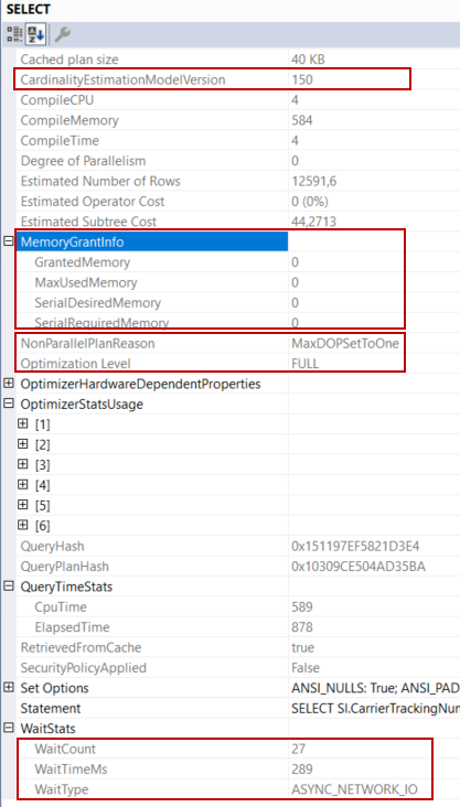 Select operator details in an execution plan
