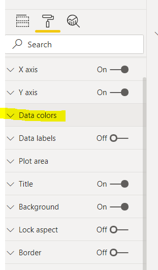 Selecting the 'Data Colors' option in the Format pane.