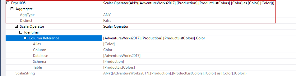Stream aggregate operator properties in an query plan