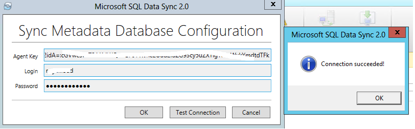 Sync metadata database configuration connection test