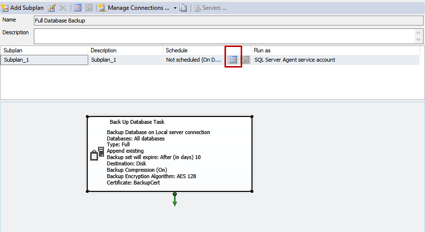 Configure schedule to generate backup of SQL Database