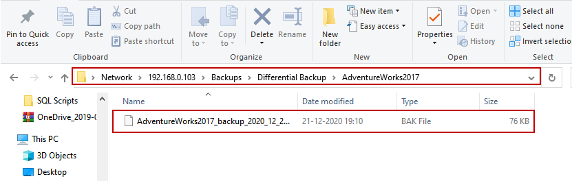 Differential backup is generated