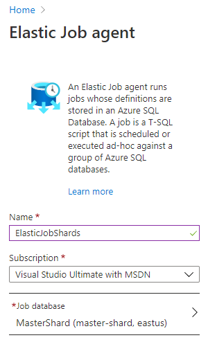 Enabling Elastic Job Agent in Azure SQL Database.