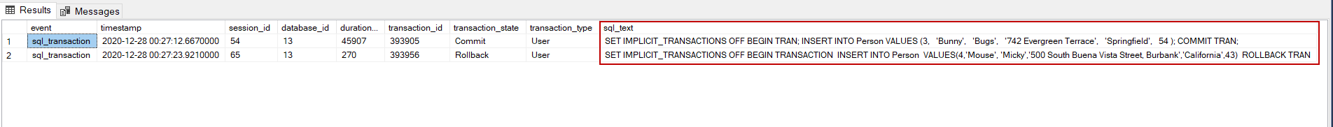 Monitoring transaction in SQL Server with extended events