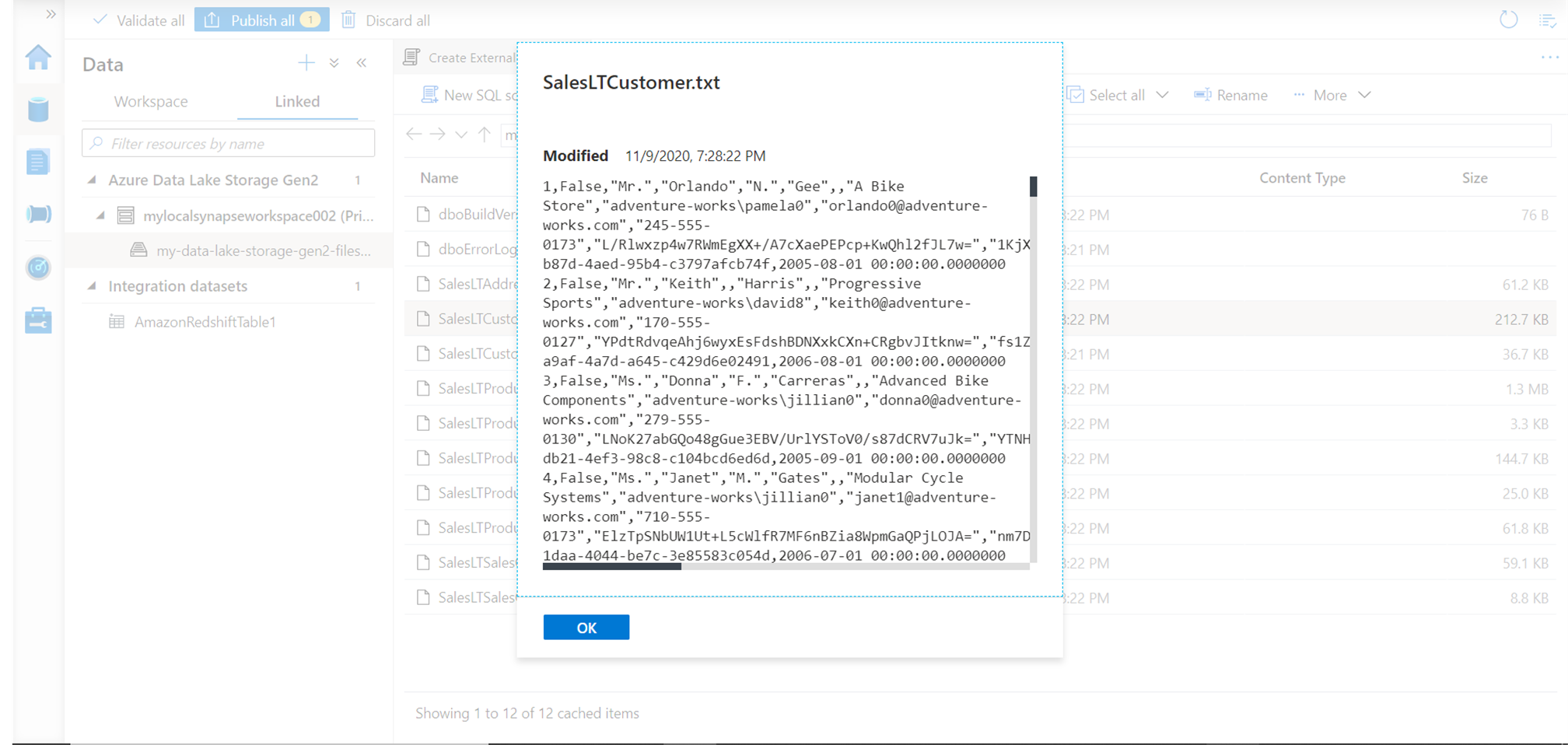 Preview data file stored in Azure Data Lake Storage