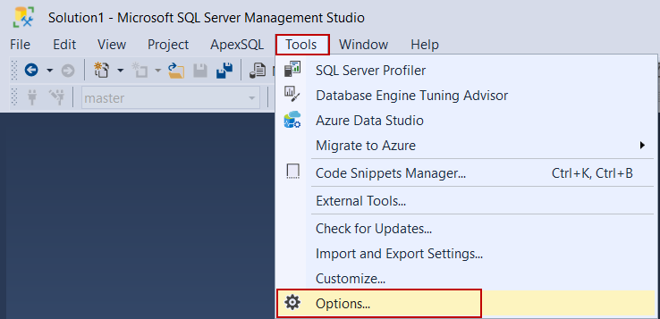 Set implicit transaction mode as default in SQL Server Management Studio