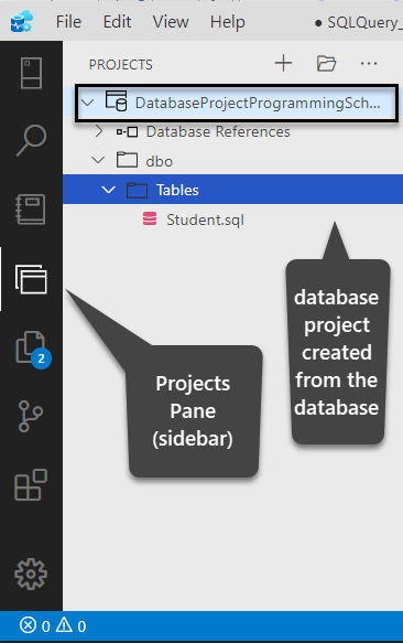 Viewing SQL Database Project created from the database