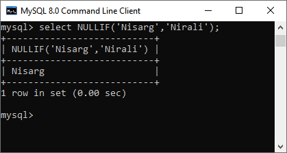 Control flow function NULLIF example 2