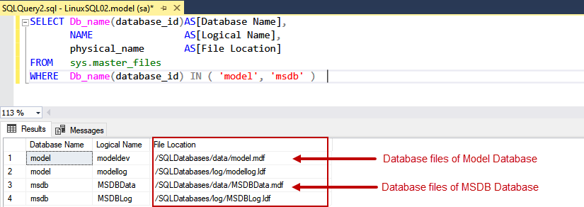 Database files of Model and MSDB databases has been moved