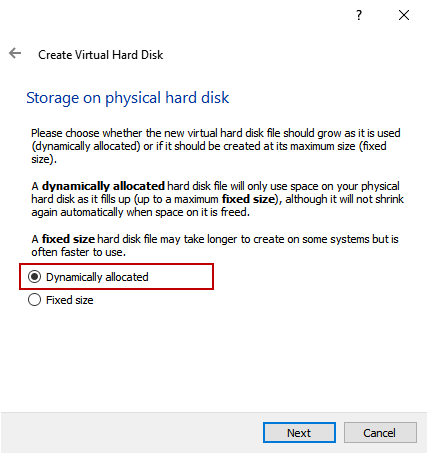 Dynamically allocated disk
