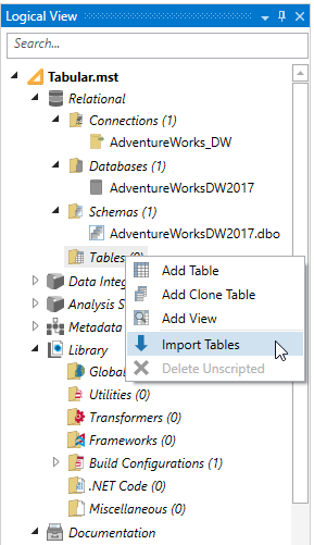 Importing tables