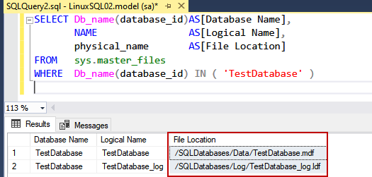 Location of the new SQL Database