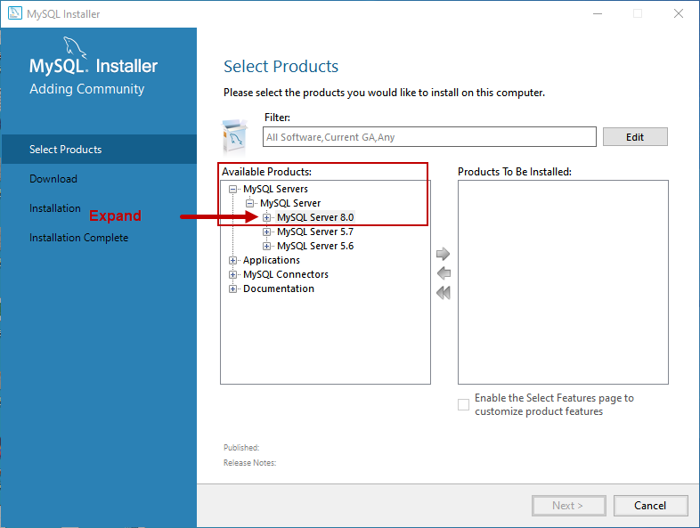 MySQL Products to be installed 