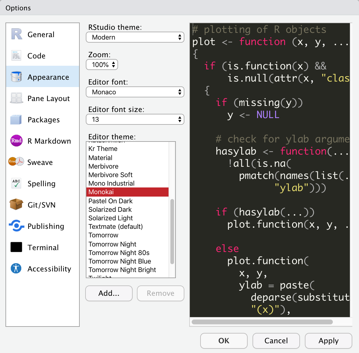 Preferences for the IDE