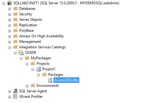 Verifying SSISDB catalog and projects