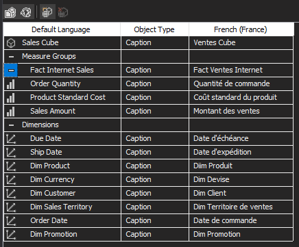 Adding french language support for the measures and dimension names