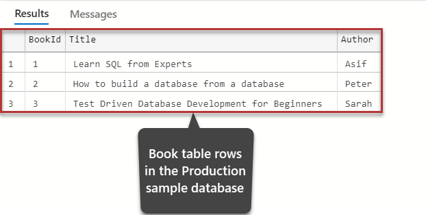 Book table rows in the Production sample database