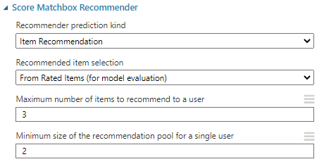 Configuration in the Recommender system in Azure Machine Learning