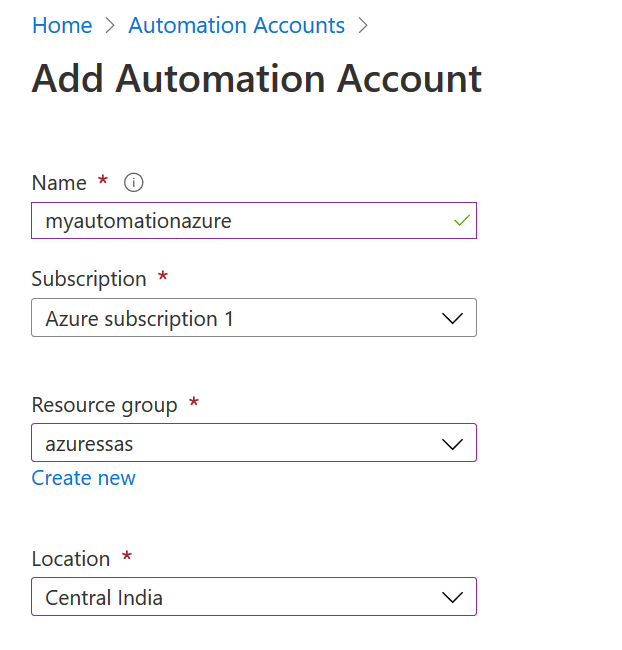 Create Automation account. 