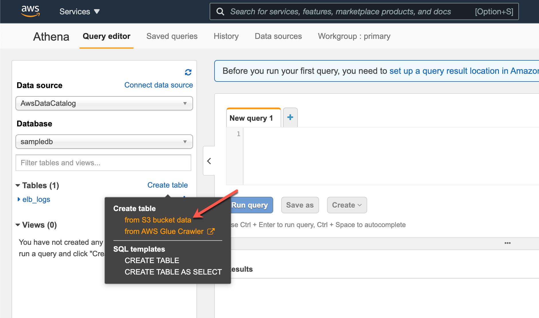 Creating a new table in AWS Athena