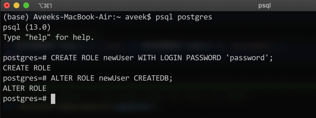 Creating new user in Postgres
