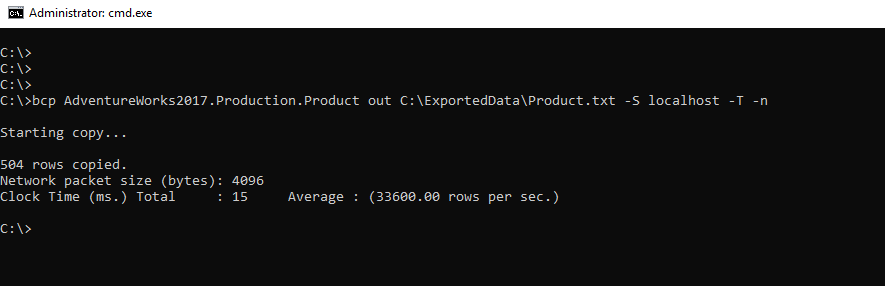 Exporting data with BCP