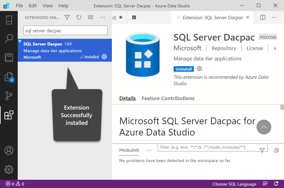 Extension successfully installed in Azure Data Studio