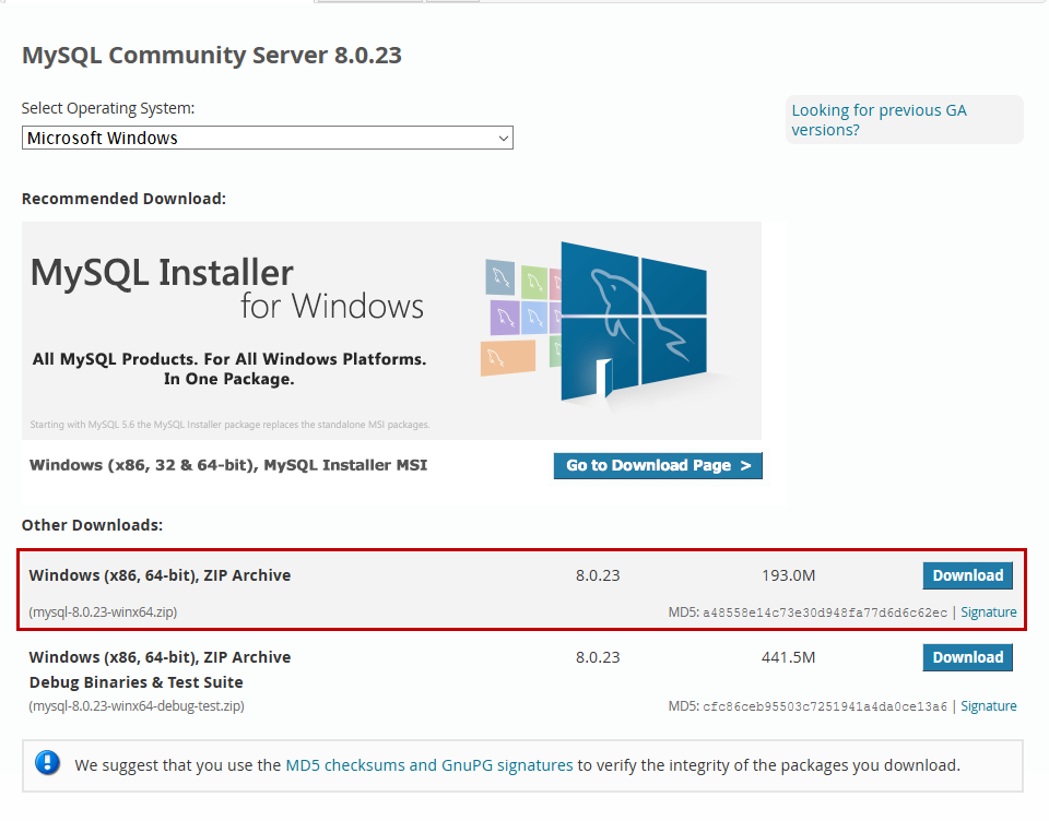mysql server download for windows