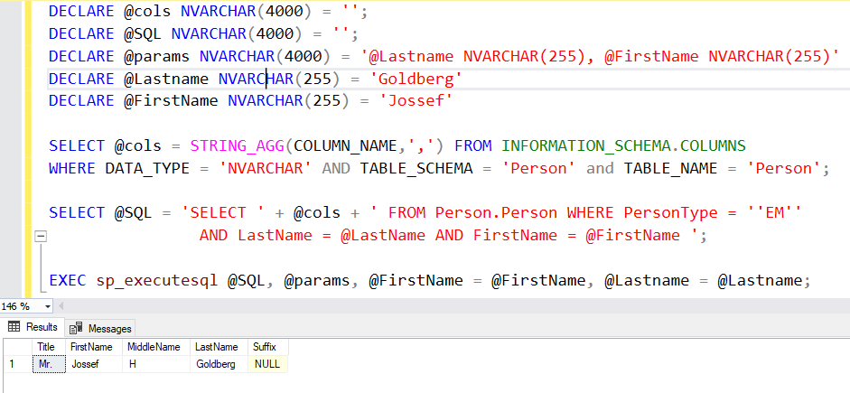 Passing input parameters to a dynamic SQL query