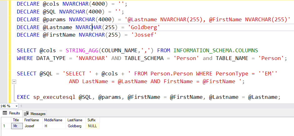 Working With Parameters In The Sp Executesql Stored Procedure