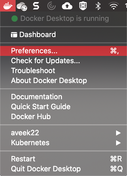Selecting Docker Preferences