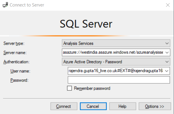 SSMS connection to analysis services