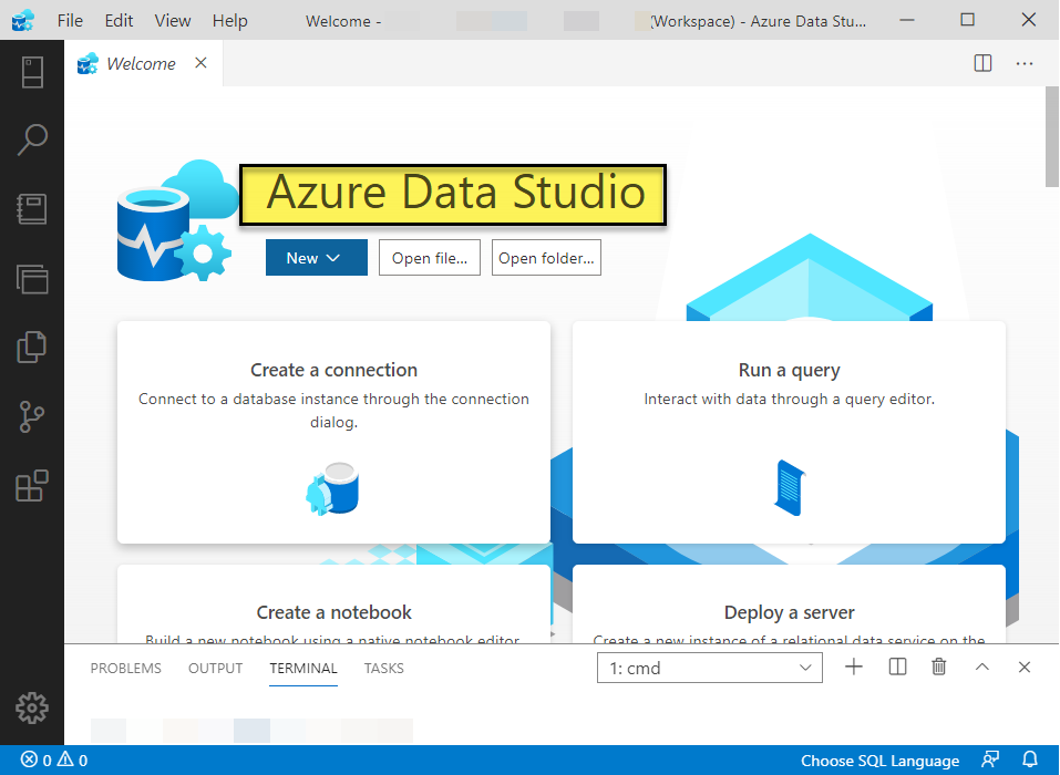 Starting Azure Data Studio. 