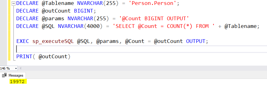 Using an output parameter within a dynamic SQL query