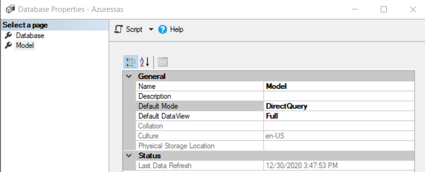 View DB properties and change default mode