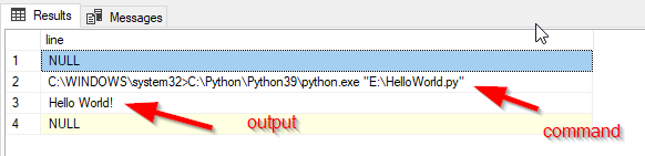 Executing python in SQL Server using xp_cmdshell