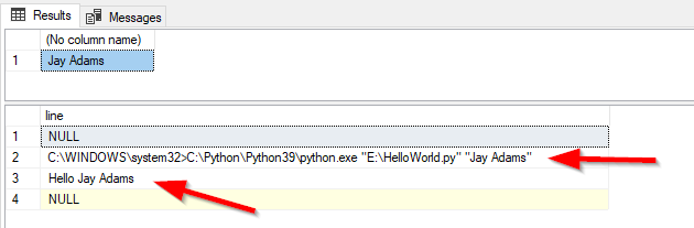 passing parameters to python from SQL Server using xp_cmdshell
