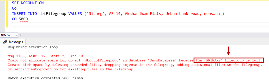 primary filegroup is full error